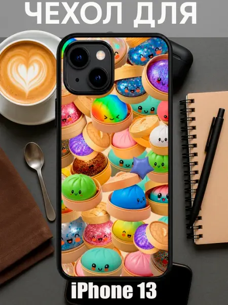 Чехол на iPhone 13 с принтом дамплинг пельмешки коллаж