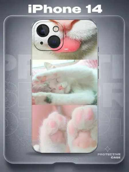 MeowCase Чехол на iPhone 14 с принтом c милым котиком
