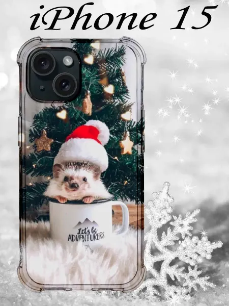 CaseShop_Ka чехол на iphone 15 новогодний с ежиком