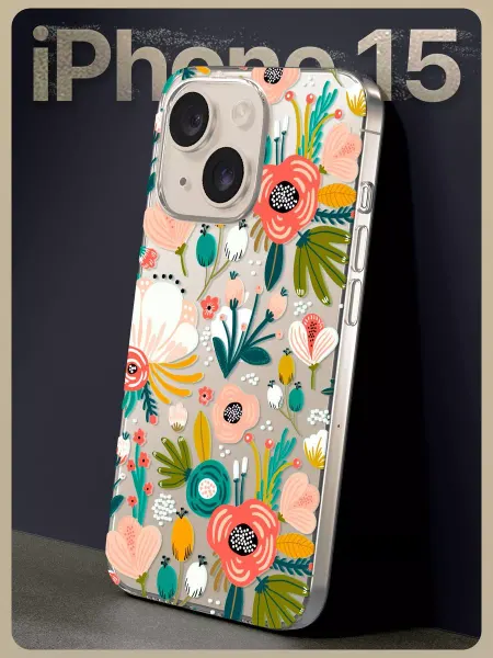 SCDesign Чехол на iPhone 15 с цветочным принтом силиконовый
