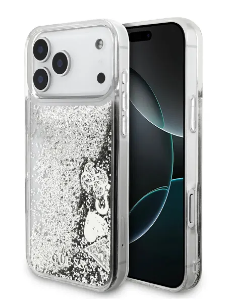 GUESS Чехол на iPhone 17 Pro, с глиттеро Liquid Glitter Charms