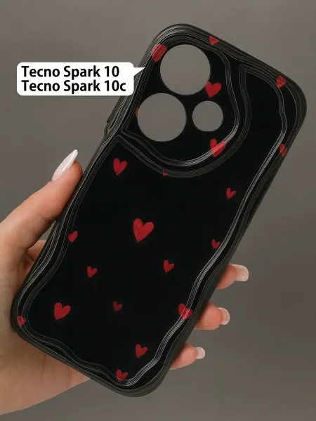 РИНОФОН Рельефный чехол с сердечками на Tecno Spark 10, Spark 10c