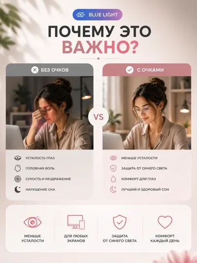 Женские очки Blue Light — для компьютера и смартфона, лёгкая металлическая оправа - Очки для компьютера