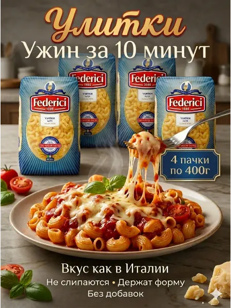 Federici Макароны улитки (Lumachine) ФЕДЕРИЧИ №059 для пасты 4*400г