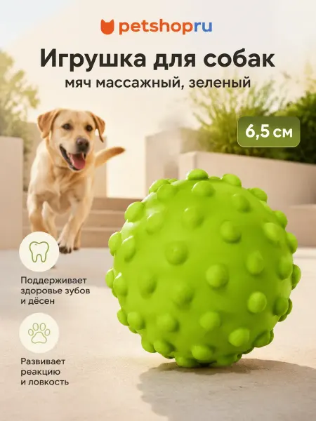 Tappi Игрушка для собак "Мяч массажный", зеленый, d 6.5 см