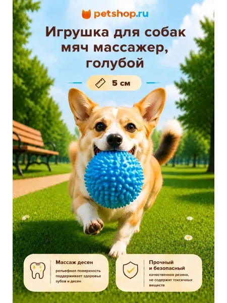 Tappi Игрушка-массажер для собак Мяч, голубой, 5 см