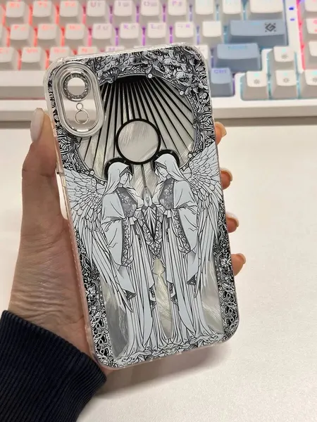 Чехол О'кейси "Ангел", для iPhone XR, с принтом, защита камеры, серый