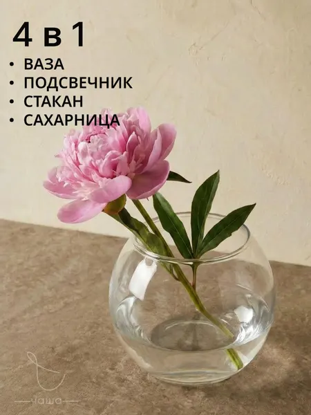 Стеклянная ваза шар Chasha, 400 мл, настольная, сахарница стекло