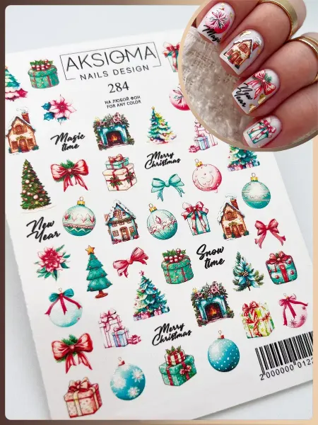 AKSIOMA NAILS Новогодние наклейки слайдеры для ногтей зима снежинки