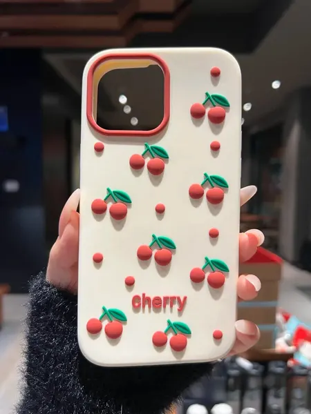 Чехол О'Кейси, для iPhone 13 Pro Max/12 Pro Max, принт "Вишня", бежевый