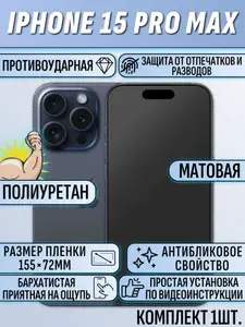 Гидрогелевая пленка айфон 15 про макс / iPhone 15 Pro Max 2шт под чехол