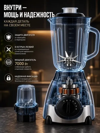 Стационарный блендер, блендер Bosch, блендер 7000 Вт, блендер 1.5 л, блендер с кофемолкой, - Измельчение и смешивание