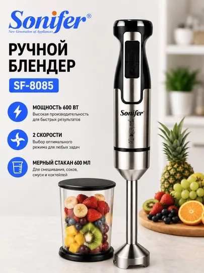 Блендер Sonifer SF-8085: мощность 600Вт, 2 скорости, в комплекте мерный стакан на 600 мл - Измельчение и смешивание
