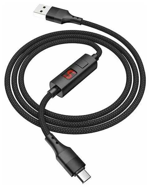 Кабель USB - микро USB HOCO S13 , 1.2м, круглый, 2.4A, ткань, дисплей, цвет: черный