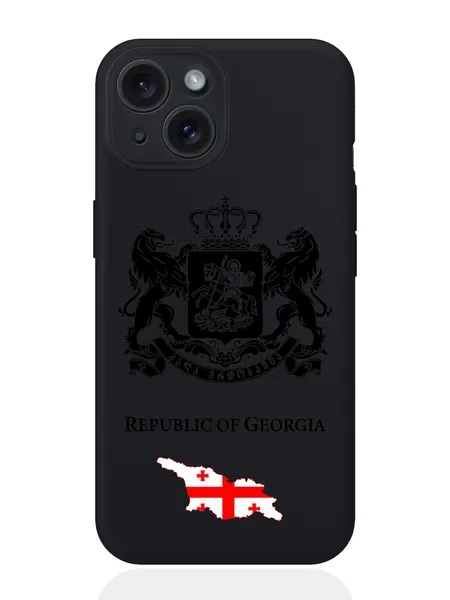 Чехол для смартфона iPhone 15 черный силиконовый Черный лаковый Герб Грузии