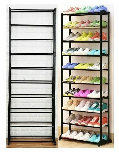 Стойка для обуви "Amazing Shoe Rack", 10 секций, настраиваемые разделители, черная