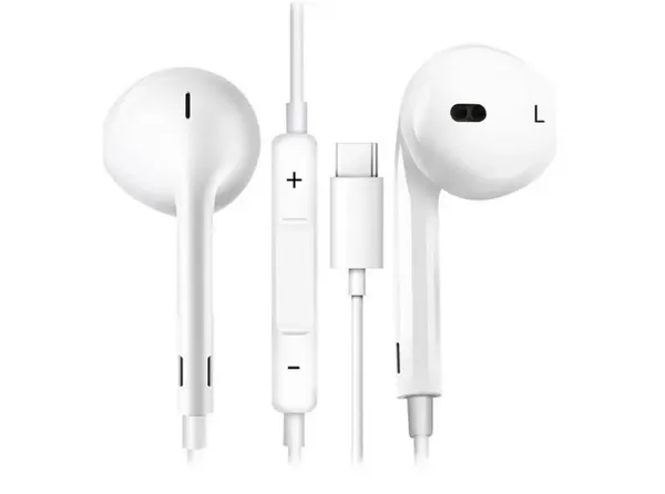 Проводные наушники для iPhone 15, 15 Plus, 15 Pro, 15 Pro Max, 16 \ Разъем Type-C \Белые\