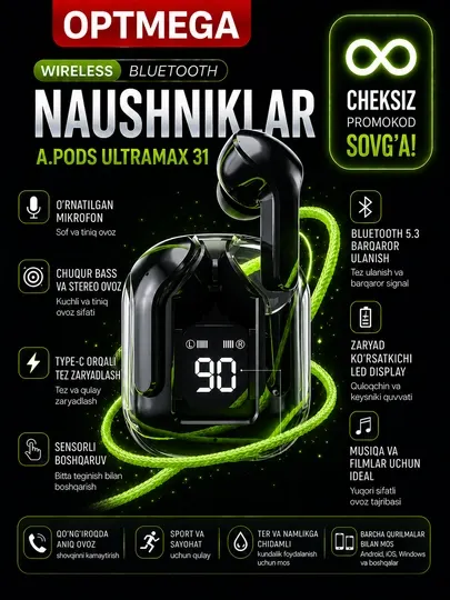 Беспроводные наушники с дисплеем Air 31, микрофоном и шумоподавлением - Наушники