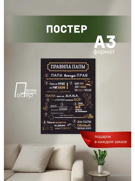 Постер всем Интерьерный постер на стену Правила Папы
