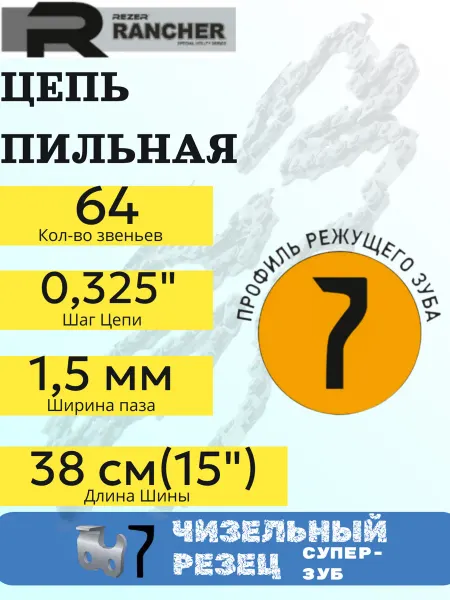 Forza Цепь для бензопилы 64 звеньев 1.5мм паз и шаг 0,325, шину 38