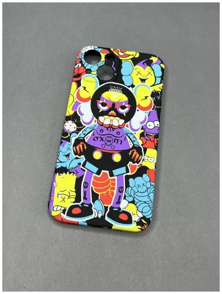 Чехол на iphone 14 Plus силиконовый с принтом KAWS, силиконовый