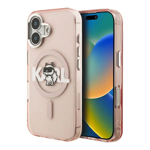 Karl Lagerfeld чехол MagSafe для iPhone 16, PC/TPU Sketch Choupette розовый