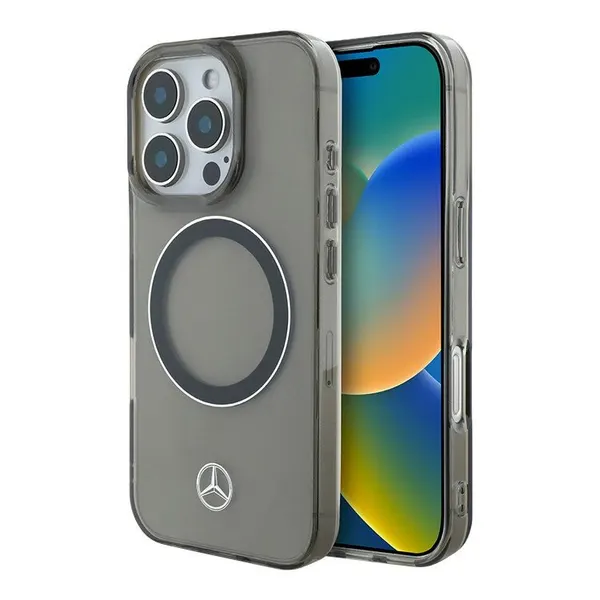 Mercedes чехол для iPhone 16 Pro Max, PC/TPU Transparent Black Ring черный (MagSafe)