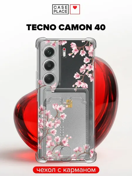 Чехол на Tecno Camon 40 (Текно Камон 40 Про) с картой и принтом Весенняя сакура