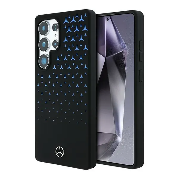 Mercedes силиконовый чехол MagSafe для Galaxy S25 Ultra, Gradient stars Metal logo черный