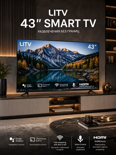Televizor LITV Smart TV 43 Google Assistant, Chromecast, Wi-Fi, 3×HDMI - Телевизоры