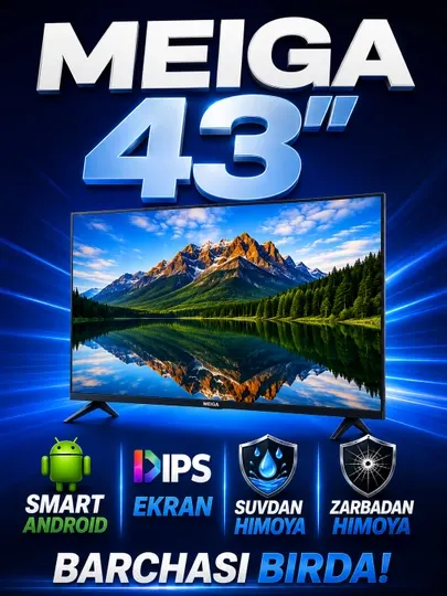 Телевизор MEIGA 43" Smart Android TV — IPS Full HD Wi-Fi YouTube Защита экрана - Телевизоры