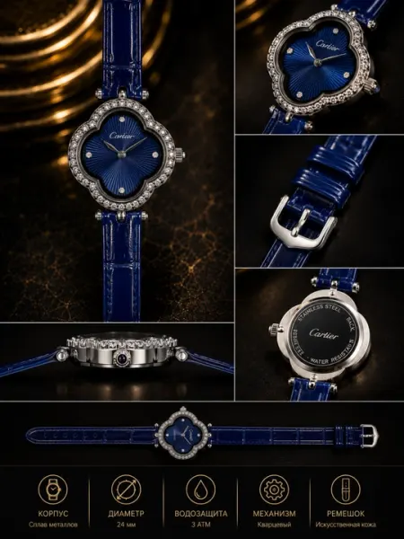 Женские наручные часы Cartier сердце кожаный ремешок Quartz - Женские часы и ремешки