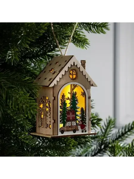 Luazon Lighting Новогодняя елочная игрушка с домиком и Дедом Морозом