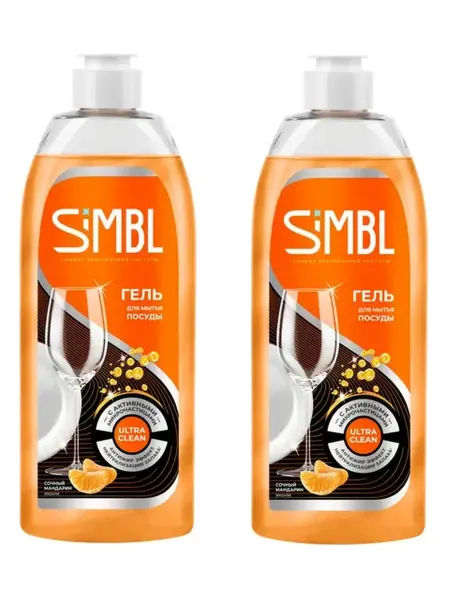 SIMBLE Гель для посуды с ароматом сочного мандарина, 2 шт х 450 мл