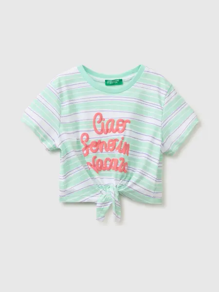 United Colors of Benetton Футболка в полоску с узлом внизу