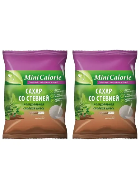 Mini Calorie Сахар со стевией, натуральная сладкая смесь, 2 уп по 500г