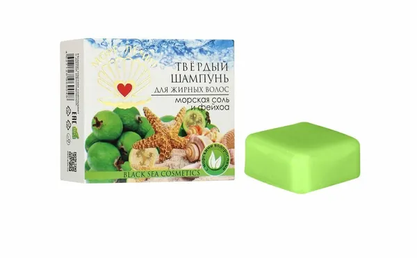Твёрдый шампунь для жирных волос с морской солью и фейхоа, 30 г