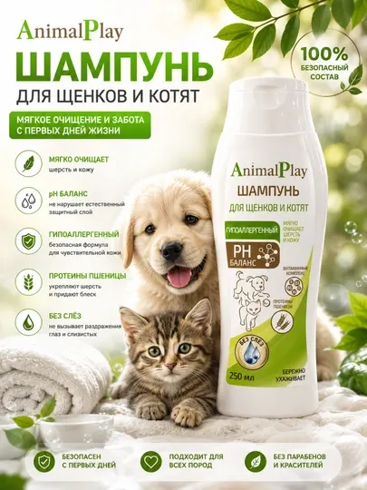 Шампунь для щенков и котят Animal Play, 250 мл - Косметика для животных