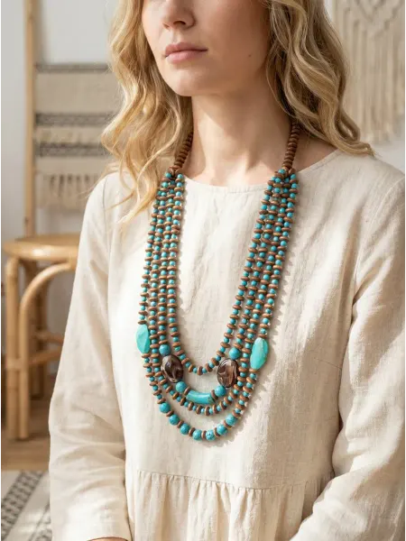 Beverly jewelry Бусы крупные многослойные бижутерия из дерева