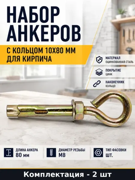 Набор анкеров с кольцом 10х80 мм для кирпича 2 штуки