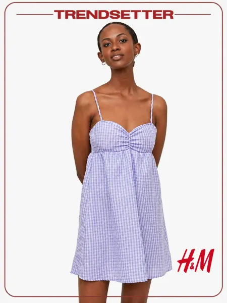 H&M Платье короткое на бретельках сарафан в клетку