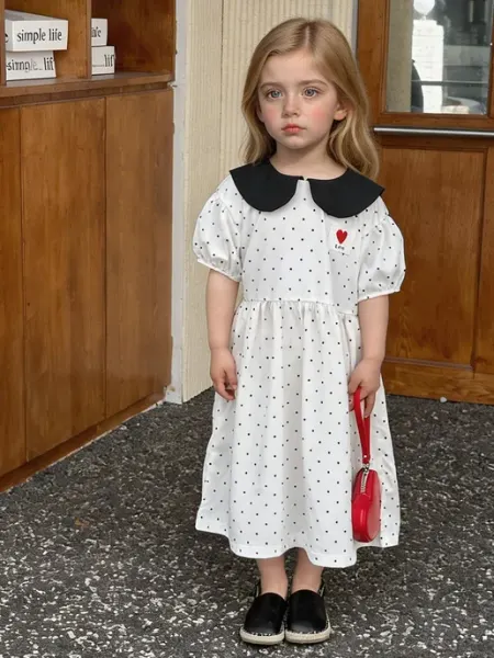Q kids Детское платье в горошек с коротким рукавом, летнее