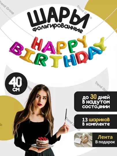 Шарики буквы Happy Birthday, надпись на стену, гирлянда для фотозоны