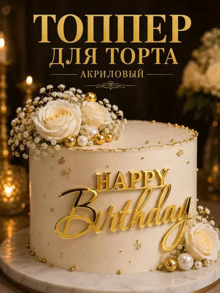 Малиновый Шмель Топпер для торта Happy Birthday