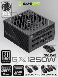 Блок питания для ПК 1250W 80+ Platinum ATX GX-1250 PRO ATX3.0 PCIe5.0 2*4+4pin(CPU) 4*6+2pin(PCI-E) 1x 16 pin 10*SATA 3*MOLEX