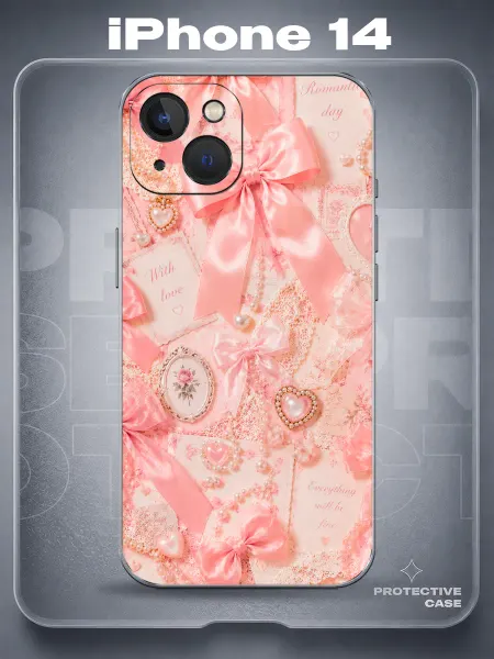 MeowCase Чехол на iPhone 14 с принтом бантики розовый
