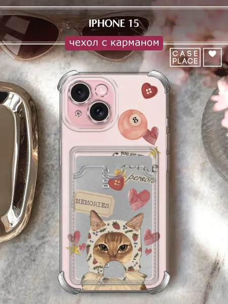 Case Place Чехол на iPhone 15 с картой кот