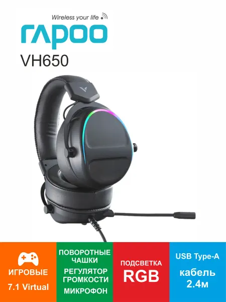 Rapoo Проводные наушники с микрофоном VH650
