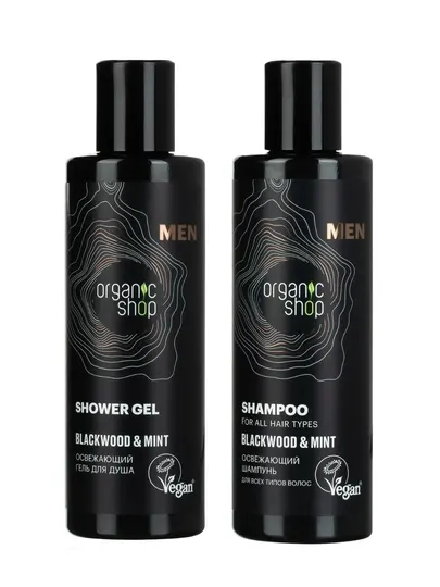 Бодрящий подарочный набор, мужской Blackwood & Mint, шампунь 200 мл + гель для душа 200 мл