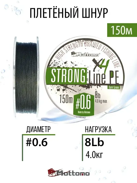 Mottomo Шнур плетеный для рыбалки Strong Line PE 150м леска плетенка